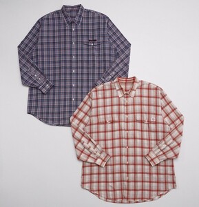 W8777◇パパス/PAPAS 2枚セット 長袖 レギュラーカラーシャツ チェックシャツ メンズM ブルー/レッド系