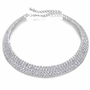 [LucBuy] ラインストーンチョーカーネックレス 4列ダイヤモンドネックレス、キラキラクリスタルネックレスジュエリー ファッション(H15)