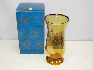 ★YC5514　未使用品　BOHEMIAN GLASS　花瓶　ゴールド　チェコ製　ボヘミア　花器　フラワーベース　オブジェ　インテリア　送料無料★