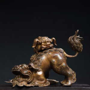 【古寶奇蔵】銅製・泥金・獅子熏香炉・希少珍品・置物・賞物・中国時代美術