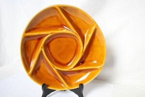 フランス アンティーク LONGCHAMP 古い陶器のフォンデユ皿 飴色 美品