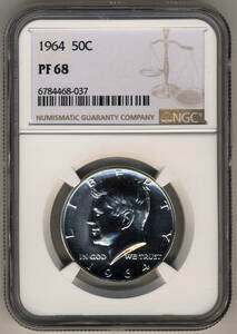 1964年 米国 ケネディ ハーフダラー 銀貨 NGC PF68