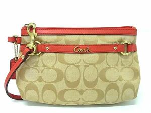 ■美品■ COACH コーチ シグネチャー キャンバス×レザー ポーチ リストレット マルチケース ベージュ系×オレンジ系 DD7380