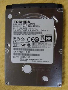 即決・送料無料）TOSHIBA 東芝 2.5インチ HDD 320GB SATA2.0 300MB/s MQ01ABF032 厚さ7mm 使用時間11309時間