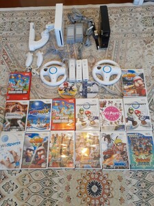 豪華セット　Wii　白　黒　本体　２セット　マリオカートハンドル　釣りコン　人気ソフト　16枚　セット　動作品　送料無料