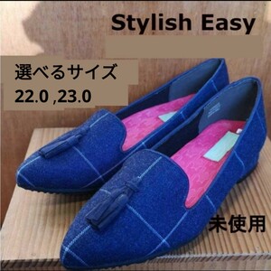 Stylish Easy ローファー モカシン ネイビー 未使用 選べるサイズ 23.0 22.0 チェック