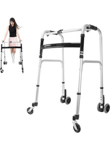 y032708t 歩行補助具 折りたたみ式 歩行具 大人軽量 歩行車 高齢者用 高さ5段調節 軽量アルミ製 前後キャスター付き 介護用品 