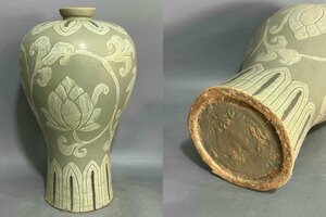 ■観心・時代旧蔵■C5456珍品旧蔵 朝鮮 高麗磁 朝鮮古陶磁器 古高麗 李朝時代 高麗青白磁梅瓶