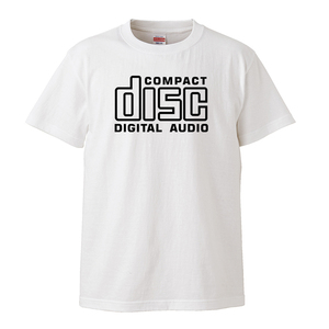【XLサイズ 白Tシャツ】CD Tシャツ Compact Disc Digital Audio LP MD EP レコード アナログ バンドTシャツ コンパクトディスク 音楽