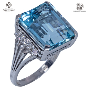 Pt900 指輪 アクワマリン 17.23ct ダイヤモンド 0.42ct リング プラチナ 17号 レディース ジュエリー 送料無料 （M210883）