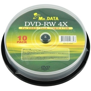 送料無料 DVD-RW 4倍速 データ用 繰り返し記録 4.7GB 10枚 MR DATA/DVD-RW47 4X 10PS/7827ｘ１個