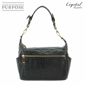 クリスタルレプティルズ Crystal Reptiles クロコダイル ショルダー バッグ レザー ブラック ゴールド 金具 Shoulder Bag 90223997