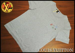 国内正規品 LOUIS VUITTON モノグラムＴシャツ 胸ロゴ ルイヴィトン メンズ S グレー 半袖 丸首 カットソー レア トリムT スニーカー