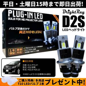 送料無料 1年保証 日産 エルグランド E52 前期 (H22.8-H25.12) 純正HID用 BrightRay D2S LED ヘッドライト 車検対応