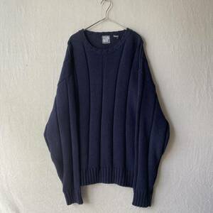 【リネン×コットン】90s GAP ニットセーター / L ネイビー リブ編み USA ビンテージ K3-01011-0495 sale