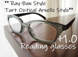 新品　老眼鏡　+1.0　タートオプティカルアーネル風　Ray-Ban　レイバン風　ボスリントン　リーディンググラス　黒×グレー　ウェリントン