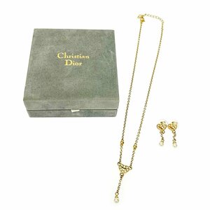 【箱付き】 Christian Dior クリスチャンディオール GP ラインストーン フェイクパール ネックレス＆ピアス セット 241212 ネックレス