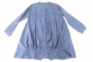 イッセイミヤケ HaaT ハート シャツ ワンピース 長袖 絹100％ 3 ブルー × 刺繍 レディース 4927-NA