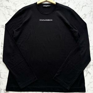 極美品/50(XL相当)◎ドルチェ&ガッバーナ 刺繍ロゴ DOLCE&GABBANA ドルガバ ロンT カットソー 長袖 Tシャツ プルオーバー ブラック 黒 希少