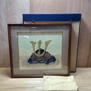 ☆額装済 怜子 兜 カブト 日本 侍 絵画 アート 美術(中古品/現状品/保管品)☆