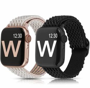 【2個付き】 Apple Watch アップルウォッチ バンド38/40/41mm シリーズSE/7/6/5/4/3/2対応 ナイロン製弾性バンド (ピンク＋ブラック)