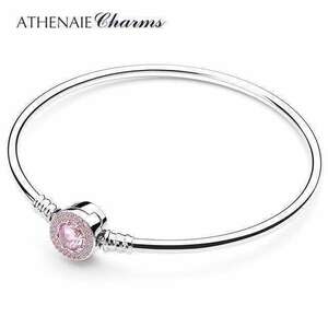 ATHENAIE パンドラ適合 ブレスレット バングルタイプ シルバー925 ピンククリスタル 925Silver CZ Paved Bracelet Fit Pandora