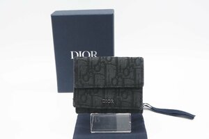 ☆安心の３大保証☆ Bランク ≪Christian Dior クリスチャン ディオール/三つ折り財布≫ 2OBBC110YSE_H05E オブリーク ジャカード ブラック