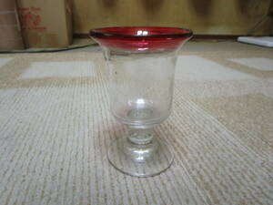 ビンテージレトロアンティーク　和ガラス　吹きガラス　氷コップ　1個　無傷　透明　赤縁　赤ぼかし　直径約8.3cm高さ約12.5cm　追加画像有