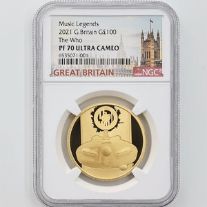 2021 英国 伝説のミュージシャン ザ・フー 100ポンド 金貨 1オンス プルーフ NGC PF 70 UC 最高鑑定 完全未使用品 元箱付