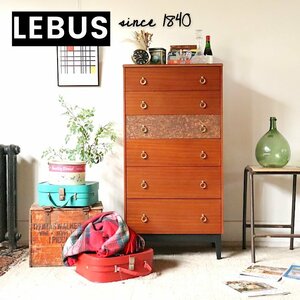 ○。イギリス製 1960年代 ミッドセンチュリーモダン LEBUS（ハリス リーバス）社 チェスト/TALLBOY/洋服タンス/英国アンティーク/再塗装済