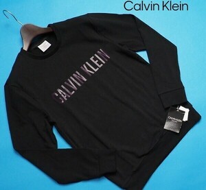 新品正規品 Calvin Klein カルバンクライン 春先最旬 ストレッチコットン スウェット トレーナー US:L JP:XL 黒(W11) NM1960