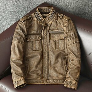 レザージャケット メンズ バイクジャケット　ユーズド加工　ライダース 高級牛革　本革革ジャン S～5XL LD137