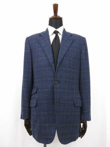 超美品【エルメス HERMES】G9105 カシミア100％ シングル3ボタン段返り チェック柄ジャケット (メンズ) 46R ネイビー系 伊製●17HR3098●