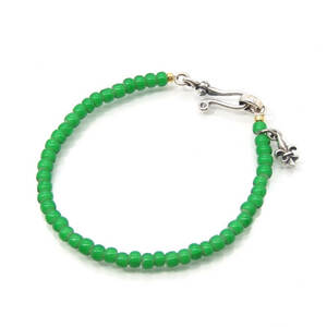 美品 BILL WALL LEATHER ビルウォールレザー ブレスレット BWBB01AB Antique Beads Bracelet Green フレアチャーム SV925 28007586