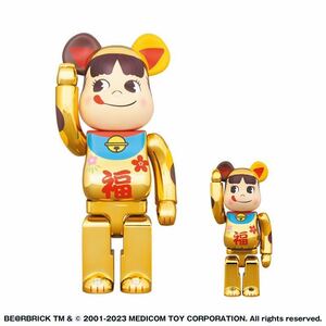 400% & 100% BE@RBRICK 招き猫 ペコちゃん 福 金メッキ ベアブリック MEDICOM TOY 銀メッキ 桃金 金運 1000% 参 弐 達磨 合格 GOLD 不二家