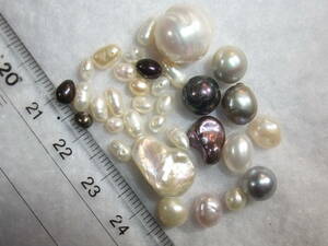 159-8淡水真珠両穴&アコヤ真珠片穴等のパールセット!小粒やスリークォーターも!ややモノトーン系!ハネもの