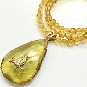 希少!!●K18 天然ダイヤモンド付き 天然グリーンアンバーネックレス12.5g●m 約46.0cm necklace amber 琥珀 ジュエリー jewelry EA8/EA8