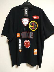 新品 2024SS ブラックコムデギャルソン×ナイキ BLACK COMME desGARCONS×NIKE ナイキプリントオーバーサイズ半袖Tシャツ(黒 S)