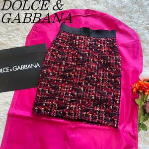 【美品】DOLCE&GABBANA ツイードスカート レッド 36 膝丈 ドルチェアンドガッバーナ 赤