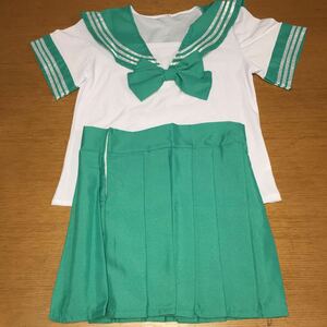 コスプレ衣装 セーラー服 上下セット 夏服 超ミニ　ライトグリーン　サイズ:S 中古