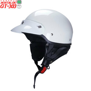 GT303 ヘルメット ノスタルジック GT-303 ホワイト バイザー付 ショート ホワイト 送料無料！ ハーフヘルメット ポリヘル