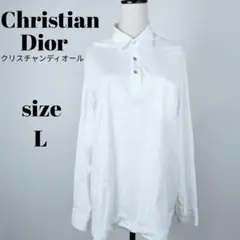 【a430】Christian Dior 長袖 シャツ L ホワイト 刺繍 ロゴ