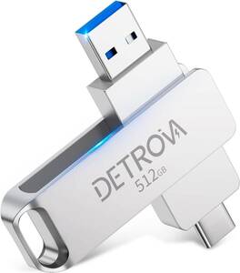 USBメモリ 512GB 2-IN-1 USB3.0・Type-C メモリー 大容量フラッシュメモリ 外付け 容量不足解消 小型 360度回転式 スマホ用 Mac Windows