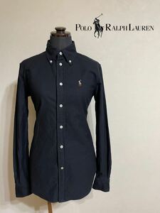 【良品】 Polo Ralph Lauren ポロ ラルフローレン レディース オックスフォード ボタンダウン シャツ カスタムフィット サイズXS 長袖 黒