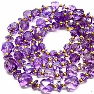 《K18/K14 天然アメジストネックレス&ブレスレット》M 約51.4g 約60.5/21cm 約10mm珠 amethyst necklace ジュエリー jewelry DI0/EA2
