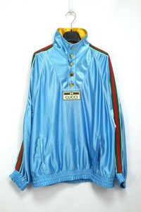 GUCCI Shiny Jersey Sweatshirt With Web グッチ シャイニー ジャージー スウェットシャツ Sサイズ ライトブルー 