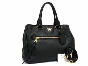 1円 ■極美品■ PRADA プラダ BN2793 レザー クロスボディ 2WAY ハンドバッグショルダー トート 斜め掛け レディース ブラック系 AY1609