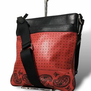 1円【未使用級】入手困難品 定価13 万 コーチ COACH グラハム ショルダーバッグ ボディ 斜め掛け サコッシュ レザー メンズ ビジネス 黒 赤