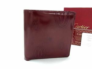 1円 ■極美品■ Cartier カルティエ ハッピーバースデー パテントレザー 二つ折り 財布 ウォレット レディース ボルドー系 AZ3344