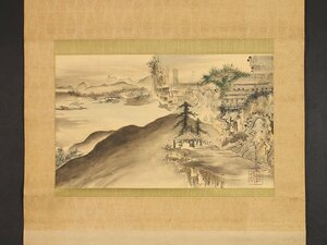 【模写】【伝来】sh9438〈橋本雅邦〉大幅 山水図 明治画壇の巨擘 東京の人 明治時代